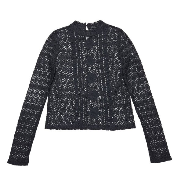 Forever 21 Tops - Forever 21 Lace Blouse Womens Small Black Mock Neck Sheer Gothic Romantic Top